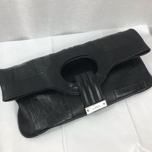 Lamb convertible clutch tote handbag black